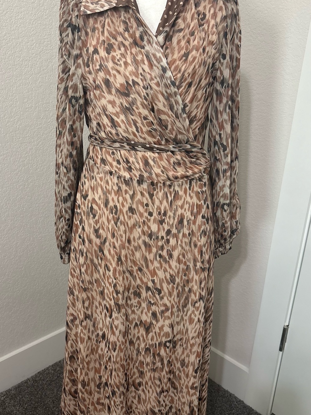 Laundry By Shelli Segal Brown Polka Dot Wrap Maxi Dress - Picture 2 of 6
